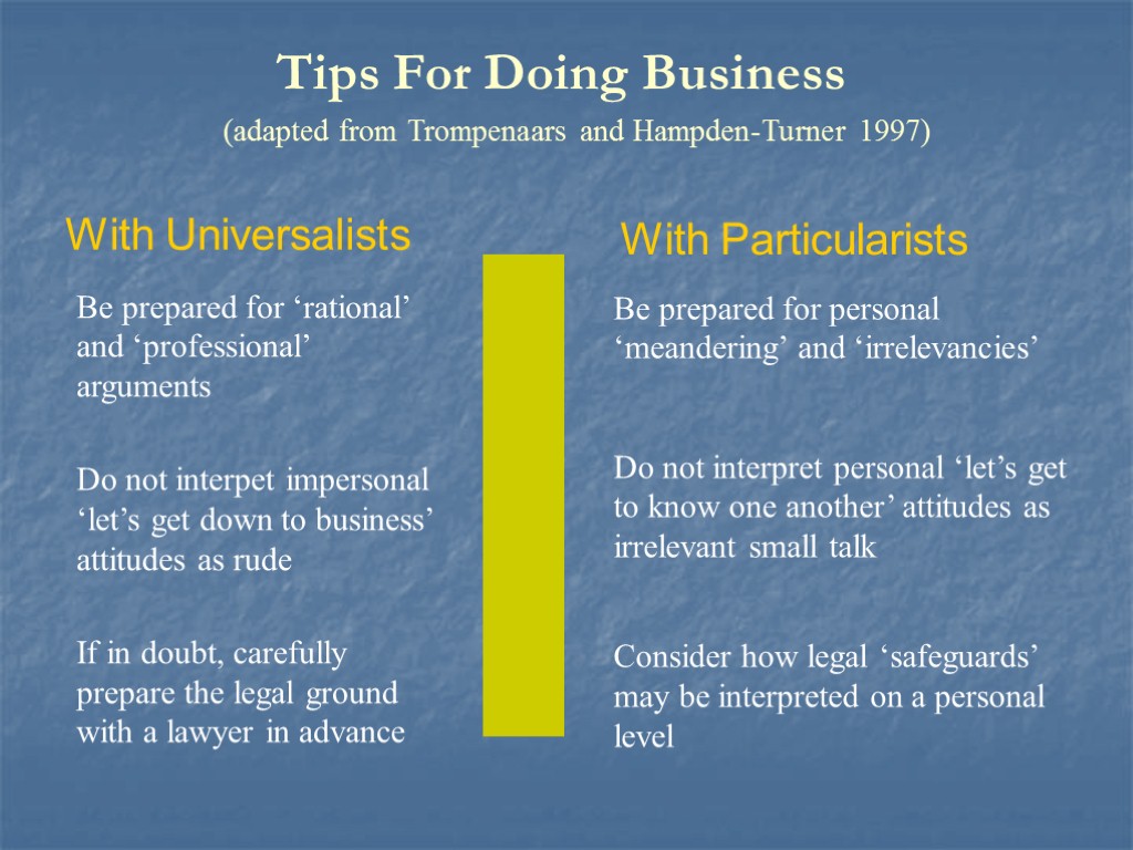 Be prepared for ‘rational’ and ‘professional’ arguments Do not interpet impersonal ‘let’s get down